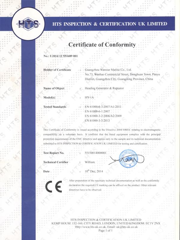 CE certificate HY-1A
